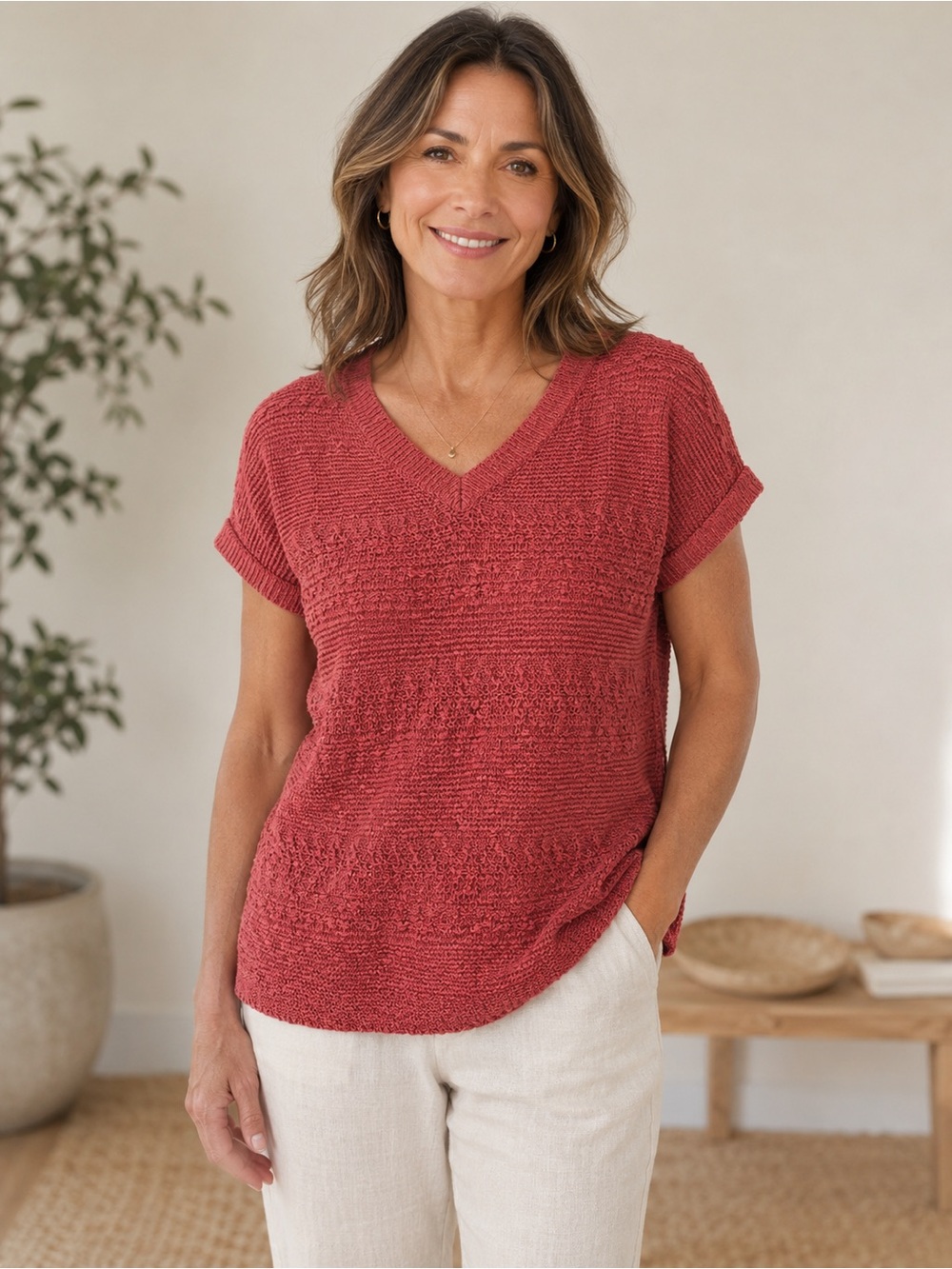 J. Jill XS petite coral pink short sleeve sweater Cottagecore coastal grandma
